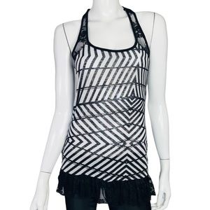 🤑 4/$24 Monaco Black‎ and White Sleeveless Lace Razor Back Blouse